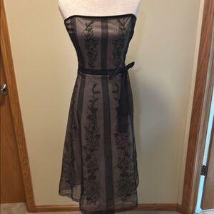 BCBG MaxAzria Brown Lace Strapless Dress